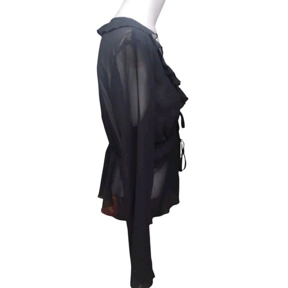 Wild Fable Sheer Ruffle Babydoll Peplum Top Size M Whimsigoth Double Tie - Picture 4 of 6